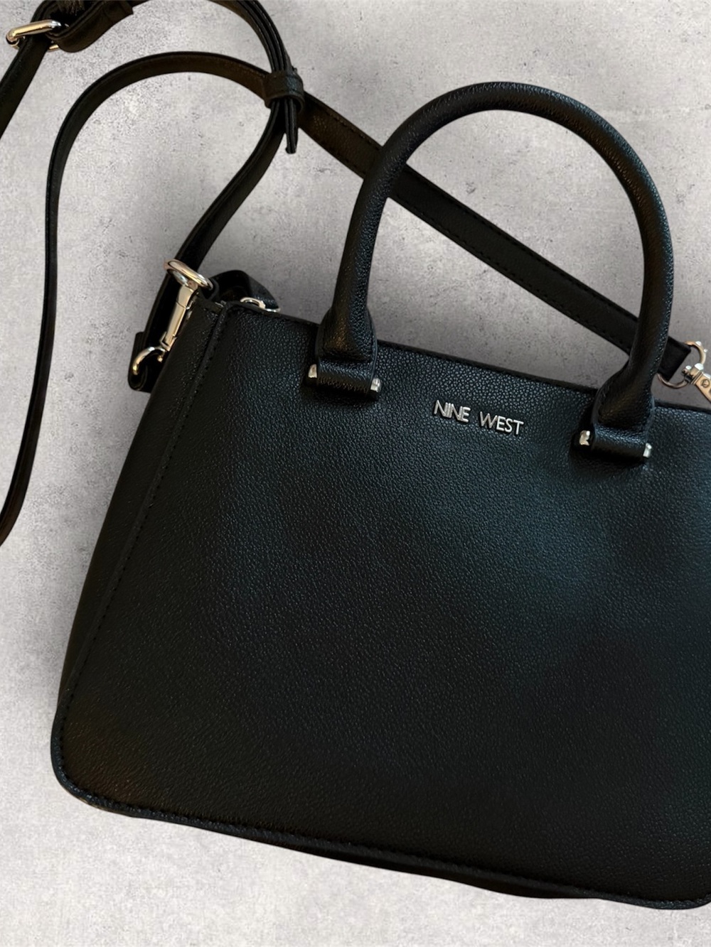 Nine West Black Structured Satchel with Detachable Strap